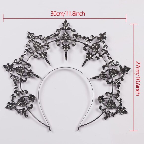 Gothic Halo Crown Silver Baroque Headpiece for Women Wedding Costume